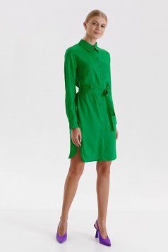 Rochie tip camasa din material subtire verde cu croi larg si slit lateral - Top Secret