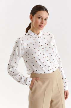 Women`s shirt white long sleeve dots print
