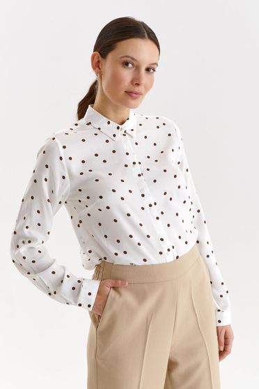 Camasi albe, Camasa dama din material subtire alba cu maneci lungi si imprimeu cu buline - Top Secret - StarShinerS.ro