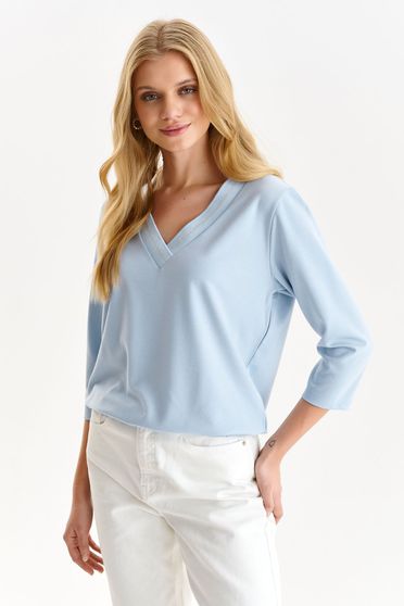 Bluze Casual, Bluza dama din material subtire albastru-deschis cu croi larg si maneci trei-sferturi - Top Secret - StarShinerS.ro