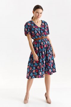 Dress light material black cloche midi with floral print