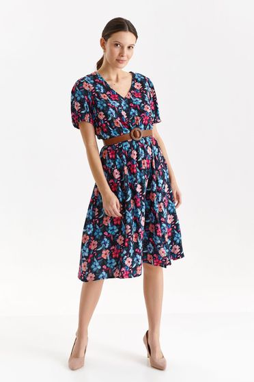 Dress light material black cloche midi with floral print