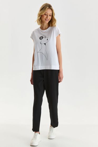 Casual T-shirts, White t-shirt loose fit with graphic details - StarShinerS.com