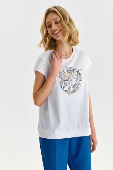 Casual T-shirts, White t-shirt cotton loose fit with rounded cleavage - StarShinerS.com