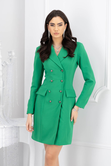 Online Dresses, Green dress elastic cloth with v-neckline blazer type - StarShinerS - StarShinerS.com