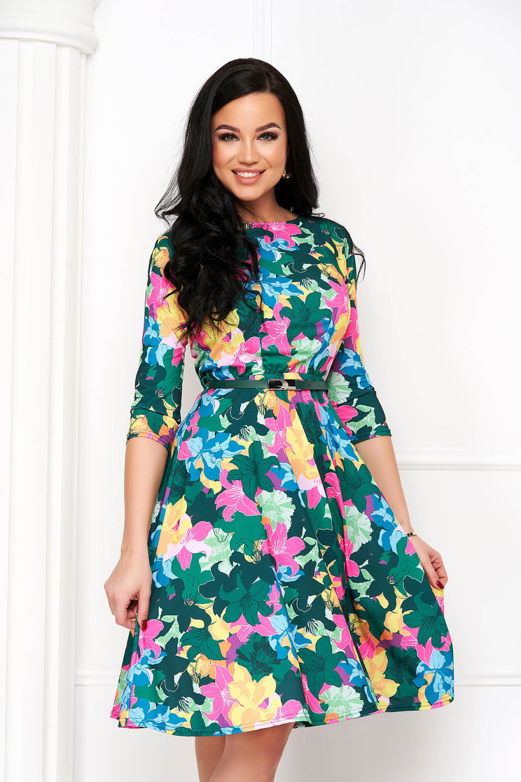 Floral print dresses, Lycra thin fabric cloche with elastic waist dress - StarShinerS.com