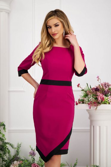 Plus Size Dresses, Fuchsia dress slightly elastic fabric pencil with 3/4 sleeves - StarShinerS - StarShinerS.com