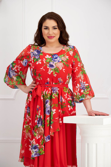 Dress cloche from veil fabric midi with floral print with cut-out sleeves