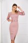 Powder pink dress pencil with 3/4 sleeves with laced sleeves 1 - StarShinerS.com