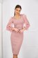 Powder pink dress with tented cut transparent sleeves with puffed sleeves 3 - StarShinerS.com
