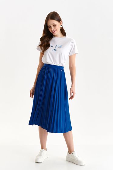 Midi skirts, Blue skirt thin fabric midi pleated cloche with elastic waist - StarShinerS.com
