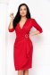 Red crepe pencil dress with puffed shoulders and crossover neckline - StarShinerS 1 - StarShinerS.com