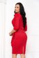 Red crepe pencil dress with puffed shoulders and crossover neckline - StarShinerS 3 - StarShinerS.com