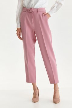 Lightpink trousers slightly elastic fabric straight accessorized with belt