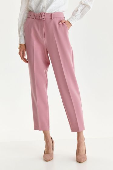 Trousers, Lightpink trousers slightly elastic fabric straight accessorized with belt - StarShinerS.com
