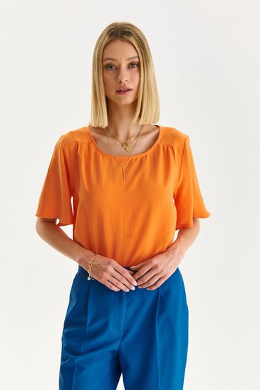 Orange women`s blouse thin fabric loose fit with rounded cleavage