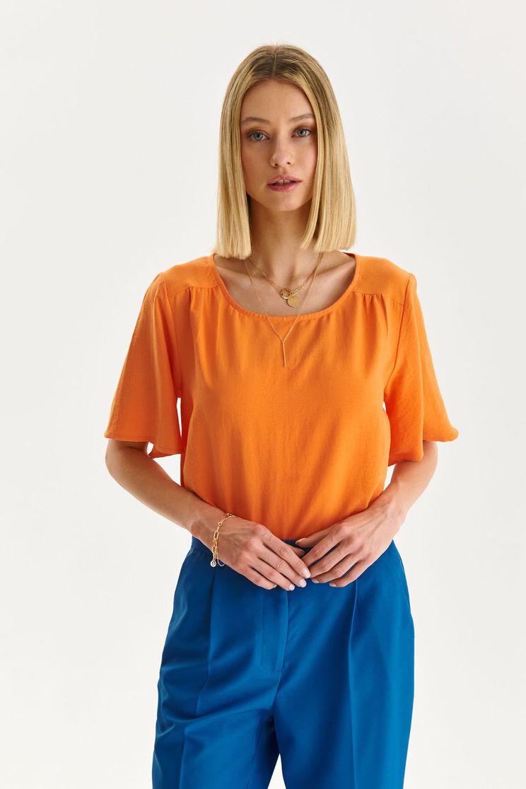 Casual Blouses, Orange women`s blouse thin fabric loose fit with rounded cleavage - StarShinerS.com