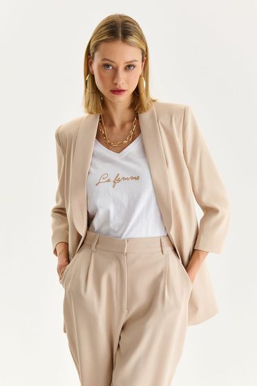 Beige jacket slightly elastic fabric straight lateral pockets