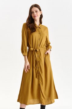 Brown dress thin fabric shirt dress cloche with elastic waist