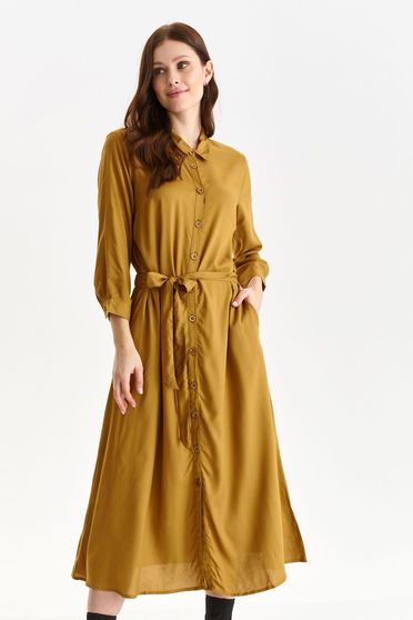Long sleeve dresses - Page 3, Brown dress thin fabric shirt dress cloche with elastic waist - StarShinerS.com