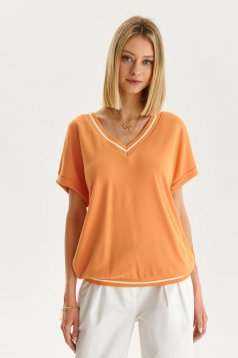 Orange women`s blouse thin fabric loose fit with v-neckline