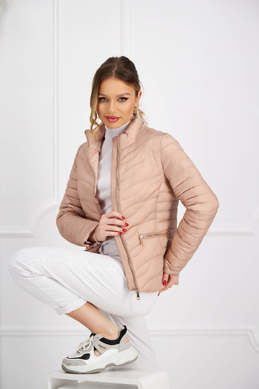 Jackets, Powder pink jacket straight with turtle neck from slicker thin fabric - StarShinerS.com