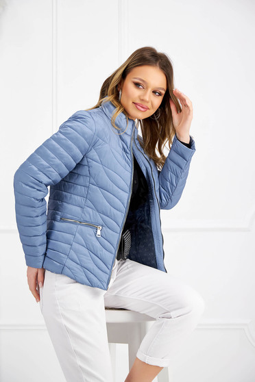 Jackets, Lightblue jacket straight with turtle neck from slicker thin fabric - StarShinerS.com
