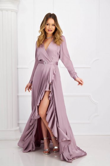 Online Dresses, Lightpurple dress from veil fabric from satin fabric texture long cloche slit - StarShinerS.com