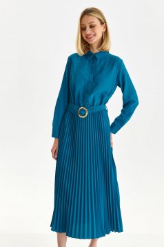 Petrol blue dress pleated thin fabric cloche with elastic waist