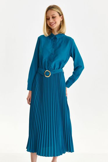 Day dresses, Petrol blue dress pleated thin fabric cloche with elastic waist - StarShinerS.com