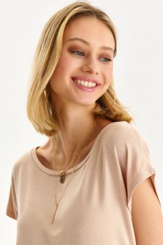 Beige t-shirt slightly elastic fabric loose fit with laced details