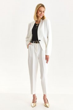 Pantaloni din stofa subtire usor elastica albi conici cu talie inalta - Top Secret