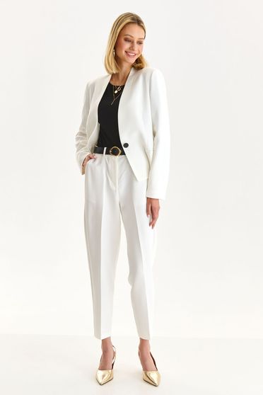 Trousers, White trousers slightly elastic fabric high waisted conical - StarShinerS.com