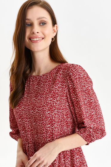 Online Dresses, Red dress thin fabric short cut loose fit with puffed sleeves - StarShinerS.com