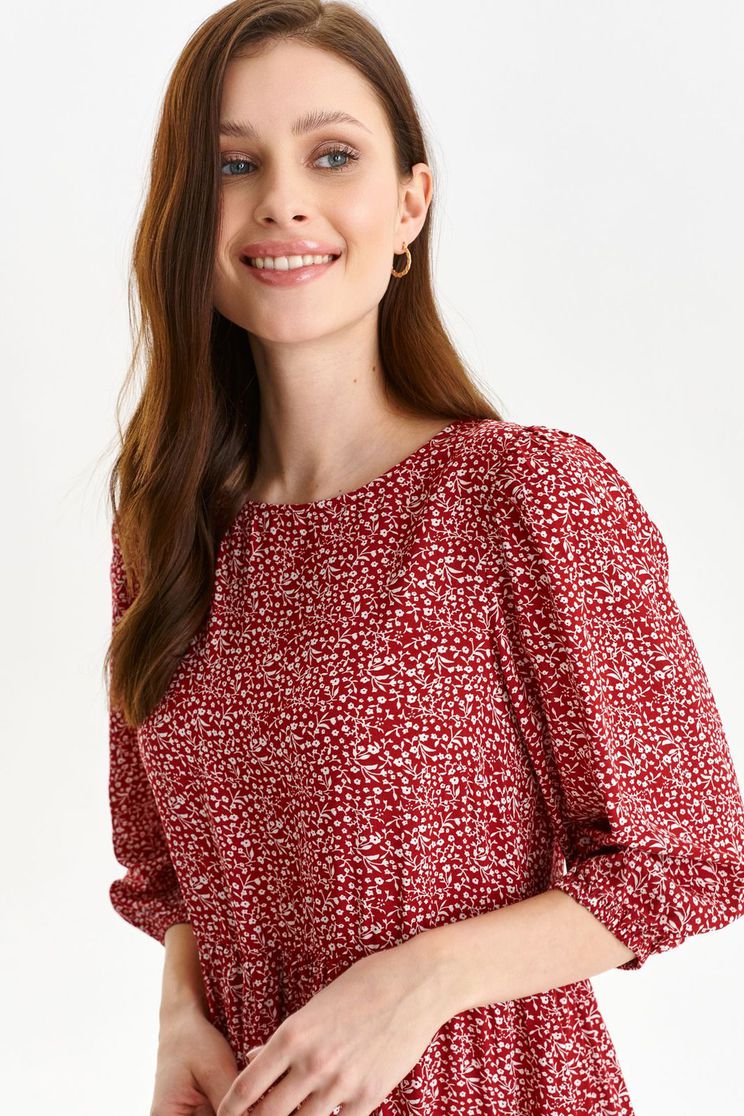 Thin material dresses, Red dress thin fabric short cut loose fit with puffed sleeves - StarShinerS.com
