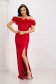 Long red fabric dress with ruffles and bare shoulders, slit on the leg - PrettyGirl 3 - StarShinerS.com