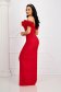 Long red fabric dress with ruffles and bare shoulders, slit on the leg - PrettyGirl 4 - StarShinerS.com