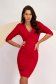 Red crepe pencil dress with wrapover neckline and puffed shoulders - StarShinerS 1 - StarShinerS.com