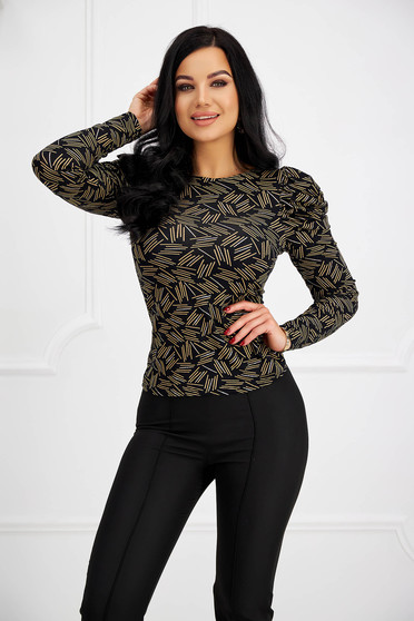 Office Blouses, Black women`s blouse lycra with tented cut high shoulders - StarShinerS - StarShinerS.com
