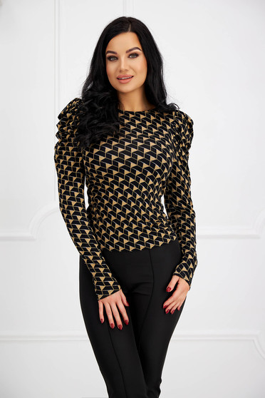 Long sleeves blouses, Cream women`s blouse lycra with tented cut high shoulders - StarShinerS - StarShinerS.com