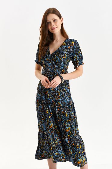 Thin material dresses, Dress thin fabric cloche with v-neckline with puffed sleeves - StarShinerS.com
