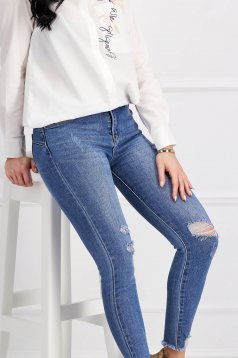 Blue jeans skinny jeans high waisted small rupture of material