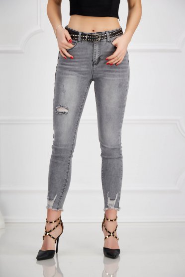Grey jeans skinny jeans high waisted accessorized with belt