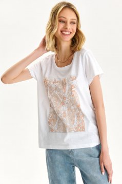 White t-shirt slightly elastic cotton loose fit short sleeves