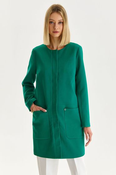 Straight coats, Green coat slightly elastic fabric straight lateral pockets - StarShinerS.com