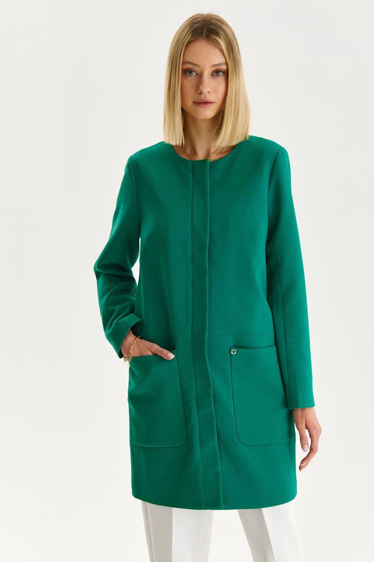 Paltoane Dama Casual, Palton din stofa usor elastica verde cu un croi drept si buzunare laterale - Top Secret - StarShinerS.ro