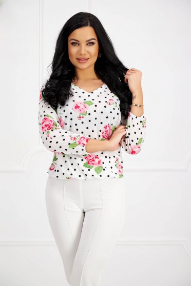 Office Blouses, Women`s blouse thin fabric loose fit with elastic waist elastic held sleeves - StarShinerS.com