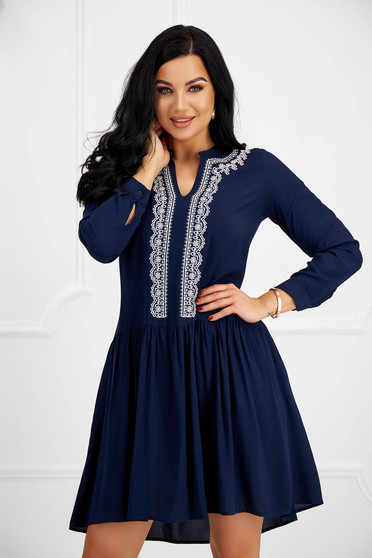 Embroidered Dresses, Dark blue dress cotton loose fit - StarShinerS.com