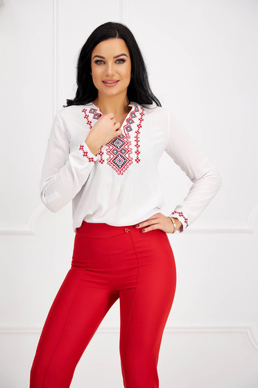Casual Blouses, White women`s blouse cotton asymmetrical loose fit embroidered - StarShinerS.com
