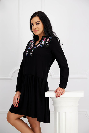 Online Dresses, Black dress cotton loose fit - StarShinerS.com